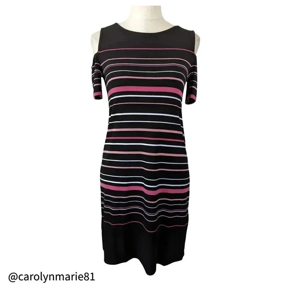 WHITE HOUSE BLACK MARKET Striped Cold Shoulder T-Shirt Dress Size XS Bodycon